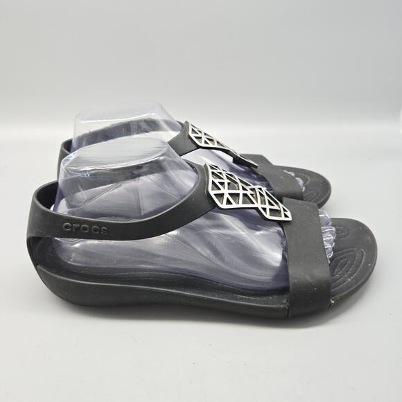 Crocs Womens Sz 9 Serena Sexi Sandals Diamond Embellished Black Thong Slingback - Picture 5 of 11